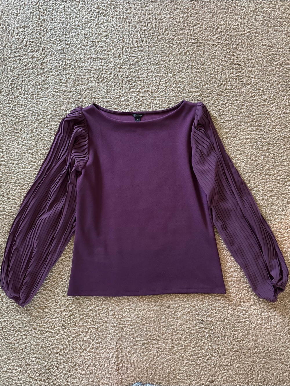 Ann Taylor Plum Pleated-Sleeve Blouse Size S